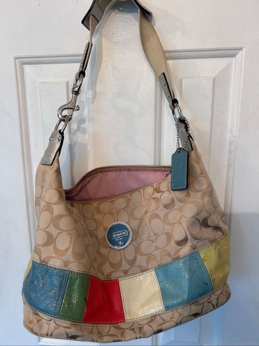 Coach vintage signature patch multicolor hobo bag Y2K signature c